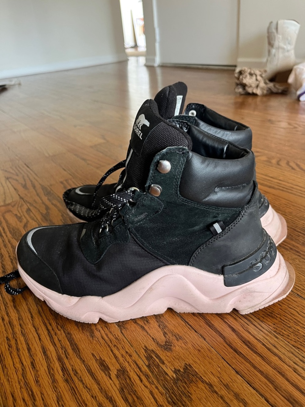 Sorel Black and White Lace-Up Winter Boots